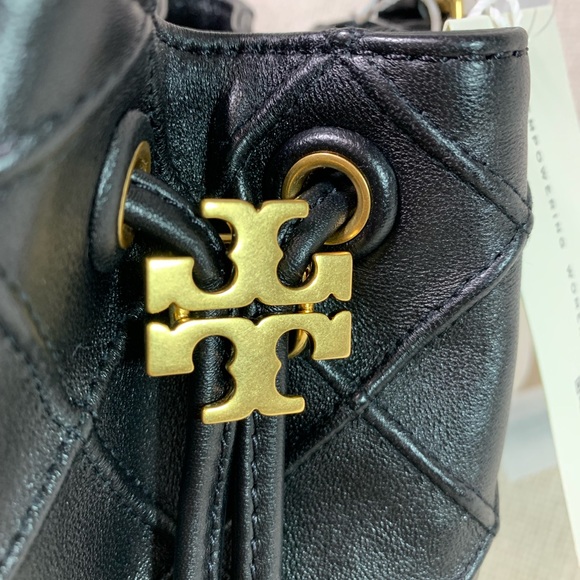 Tory Burch Soft Fleming Small Bucket Bag Black Quilted Leather Crossbody - Picture 12 of 16